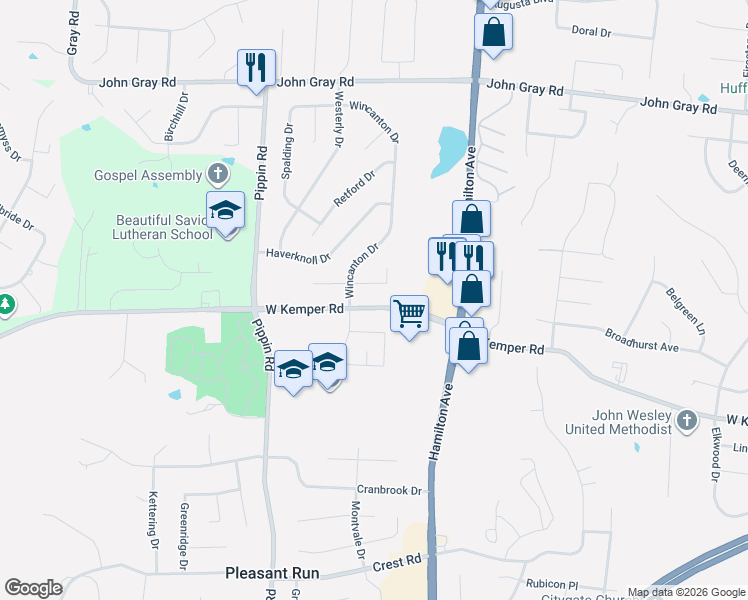 map of restaurants, bars, coffee shops, grocery stores, and more near 11946 Waldon Drive in Cincinnati