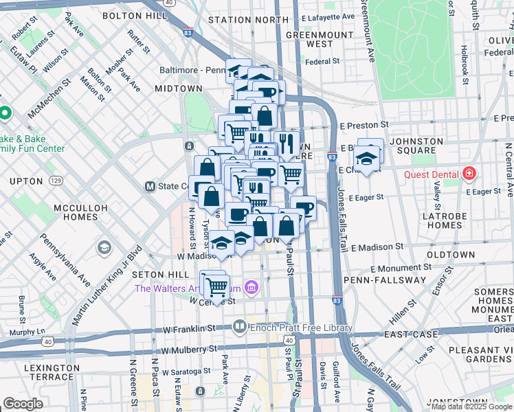 map of restaurants, bars, coffee shops, grocery stores, and more near 101 Independence Avenue Southeast in Washington