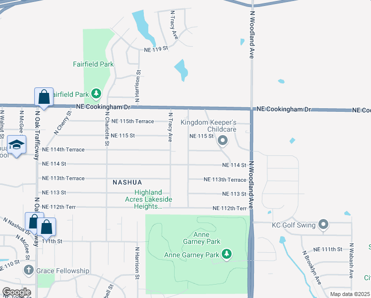 map of restaurants, bars, coffee shops, grocery stores, and more near 11424 North Virginia Avenue in Kansas City