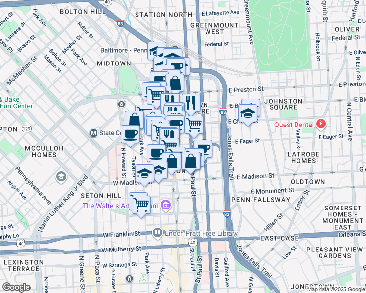 map of restaurants, bars, coffee shops, grocery stores, and more near 101 Independence Avenue Southeast in Washington