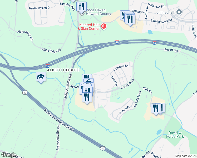 map of restaurants, bars, coffee shops, grocery stores, and more near 11045 Nashville Court in Ellicott City