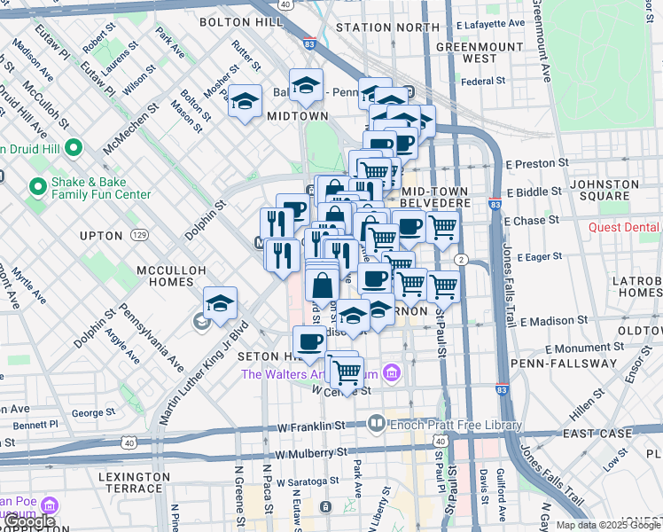 map of restaurants, bars, coffee shops, grocery stores, and more near 101 Independence Avenue Southeast in Washington