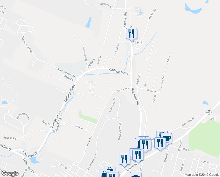 map of restaurants, bars, coffee shops, grocery stores, and more near 113 Wyndham Knob in Parkersburg