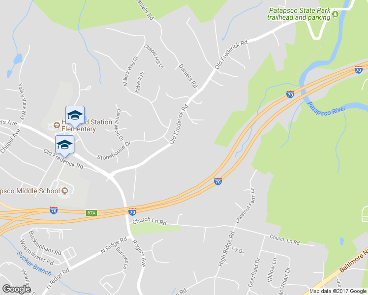 map of restaurants, bars, coffee shops, grocery stores, and more near 8613 Old Frederick Road in Ellicott City
