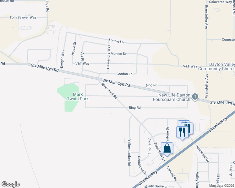 map of restaurants, bars, coffee shops, grocery stores, and more near 151 Roughing It Road in Dayton