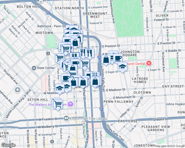 map of restaurants, bars, coffee shops, grocery stores, and more near 101 Independence Avenue Southeast in Washington