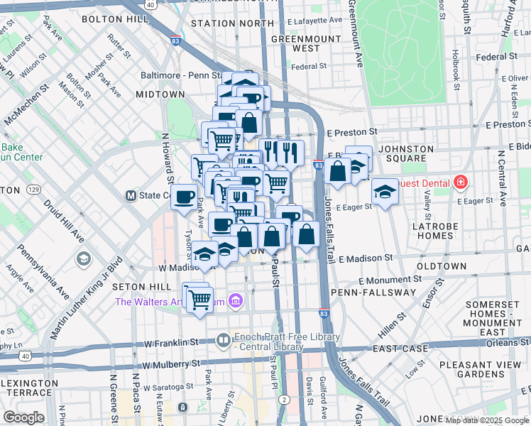 map of restaurants, bars, coffee shops, grocery stores, and more near 101 Independence Avenue Southeast in Washington