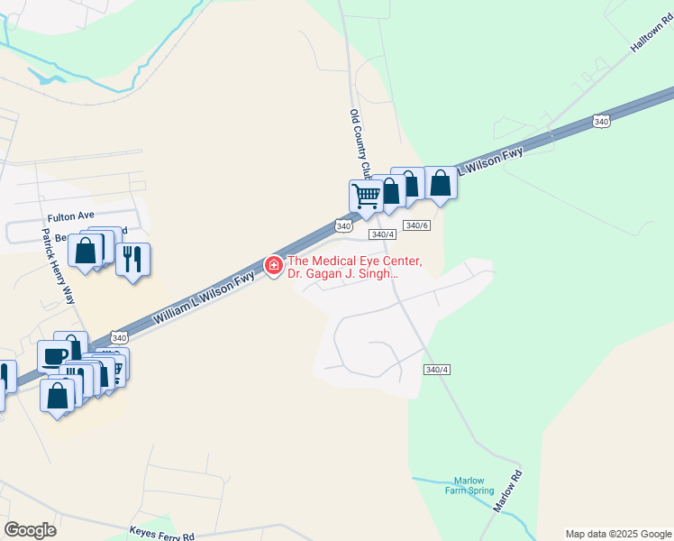 map of restaurants, bars, coffee shops, grocery stores, and more near Aladdin Way in Charles Town