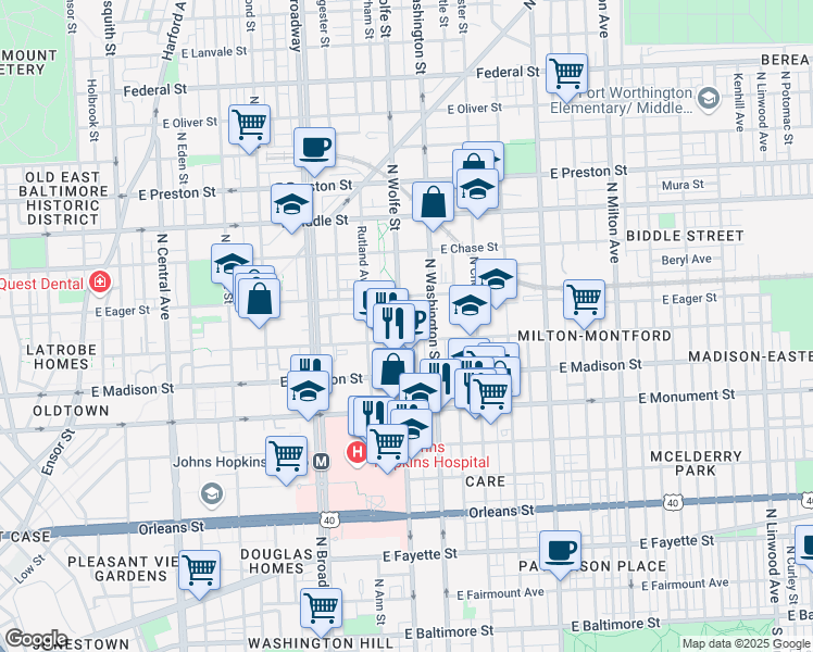 map of restaurants, bars, coffee shops, grocery stores, and more near 101 Independence Avenue Southeast in Washington