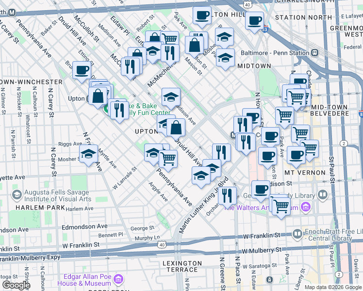 map of restaurants, bars, coffee shops, grocery stores, and more near 101 Independence Avenue Southeast in Washington