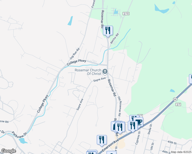 map of restaurants, bars, coffee shops, grocery stores, and more near 16 Rita Drive in Parkersburg