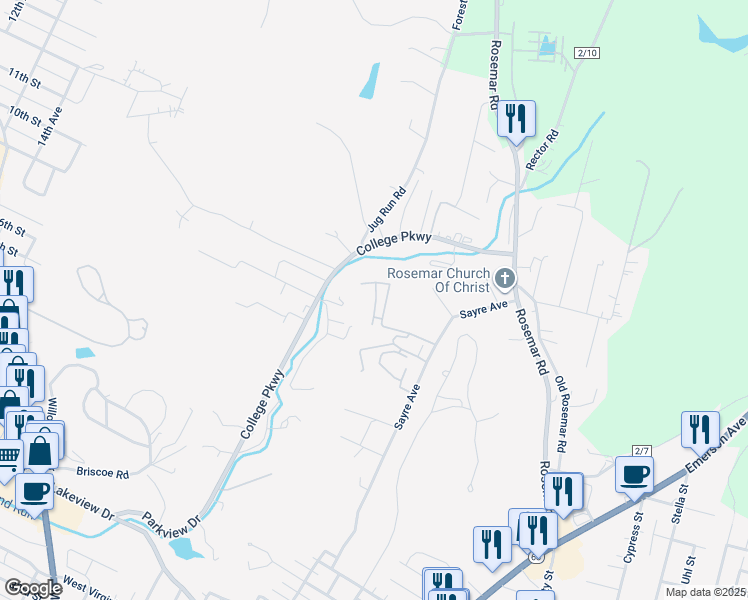 map of restaurants, bars, coffee shops, grocery stores, and more near 72-80 Wyndham Knob Road in Parkersburg