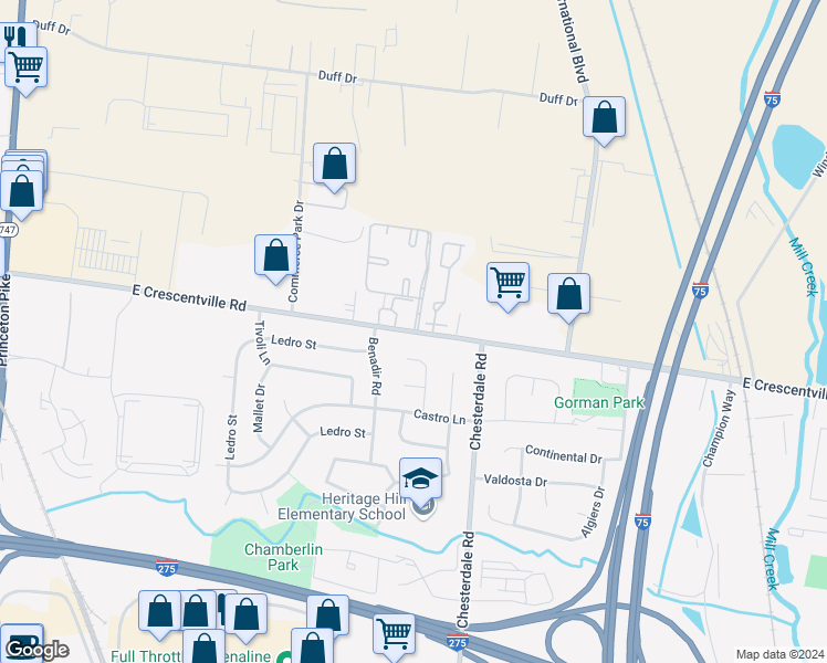 map of restaurants, bars, coffee shops, grocery stores, and more near 20 Princeton Square Circle in Butler County