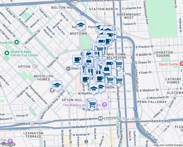 map of restaurants, bars, coffee shops, grocery stores, and more near 101 Independence Avenue Southeast in Washington