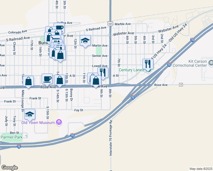 map of restaurants, bars, coffee shops, grocery stores, and more near 870 Rose Avenue in Burlington