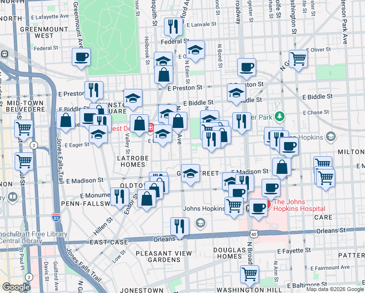 map of restaurants, bars, coffee shops, grocery stores, and more near 101 Independence Avenue Southeast in Washington