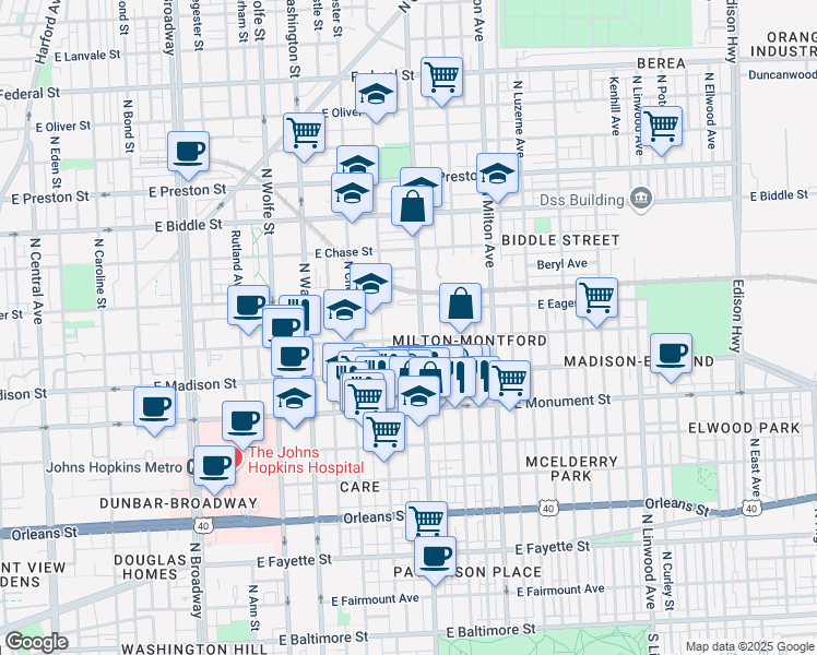 map of restaurants, bars, coffee shops, grocery stores, and more near 101 Independence Avenue Southeast in Washington