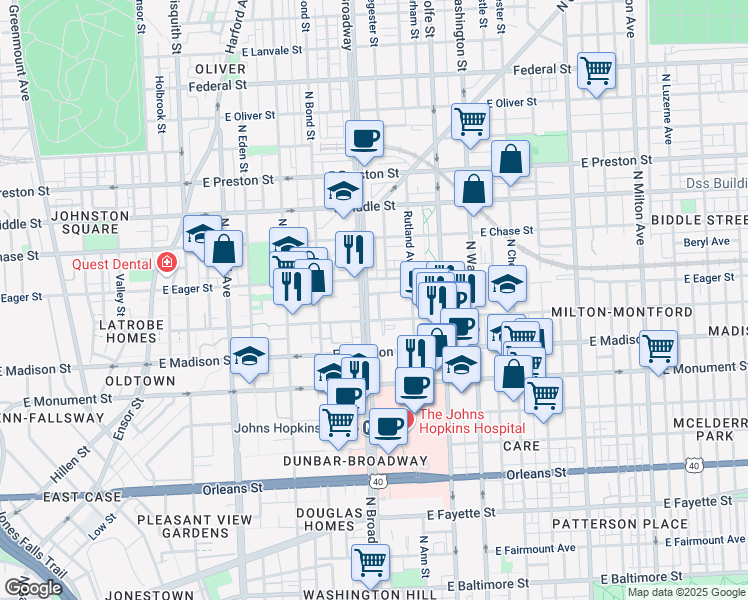 map of restaurants, bars, coffee shops, grocery stores, and more near 101 Independence Avenue Southeast in Washington