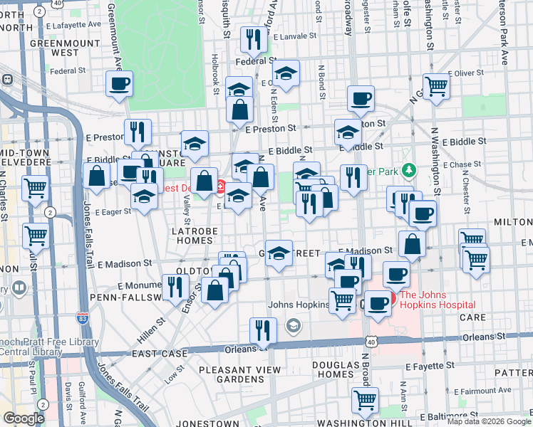 map of restaurants, bars, coffee shops, grocery stores, and more near 101 Independence Avenue Southeast in Washington