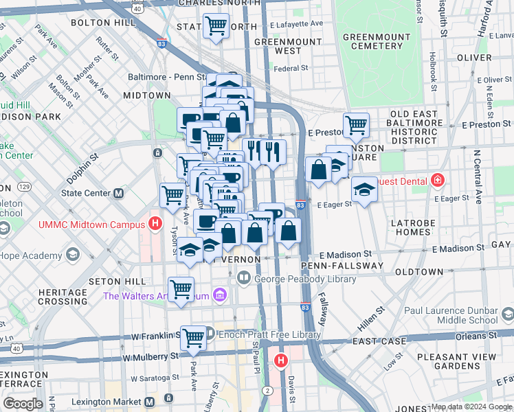 map of restaurants, bars, coffee shops, grocery stores, and more near 101 Independence Avenue Southeast in Washington