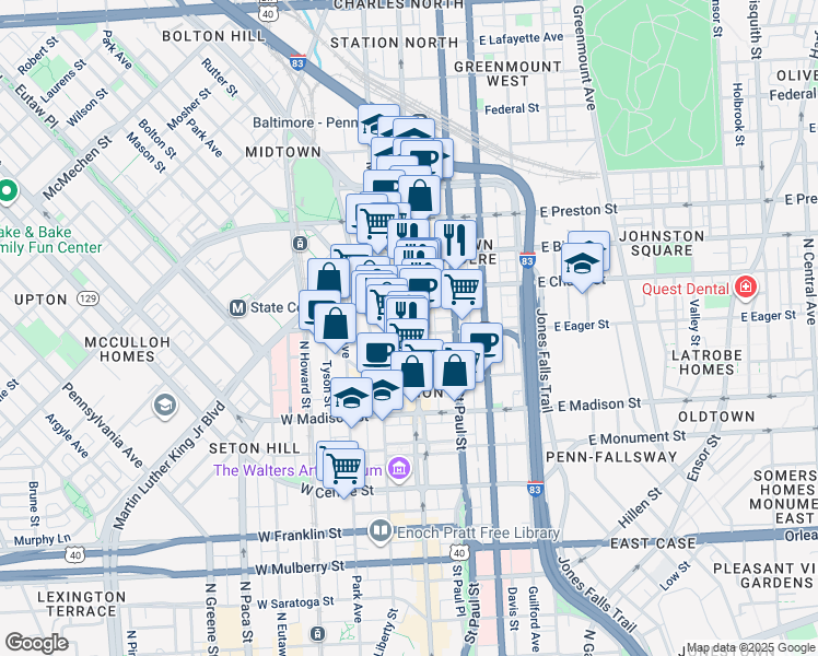 map of restaurants, bars, coffee shops, grocery stores, and more near 101 Independence Avenue Southeast in Washington