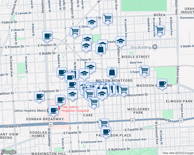 map of restaurants, bars, coffee shops, grocery stores, and more near 101 Independence Avenue Southeast in Washington