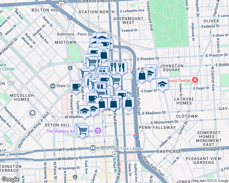 map of restaurants, bars, coffee shops, grocery stores, and more near 101 Independence Avenue Southeast in Washington