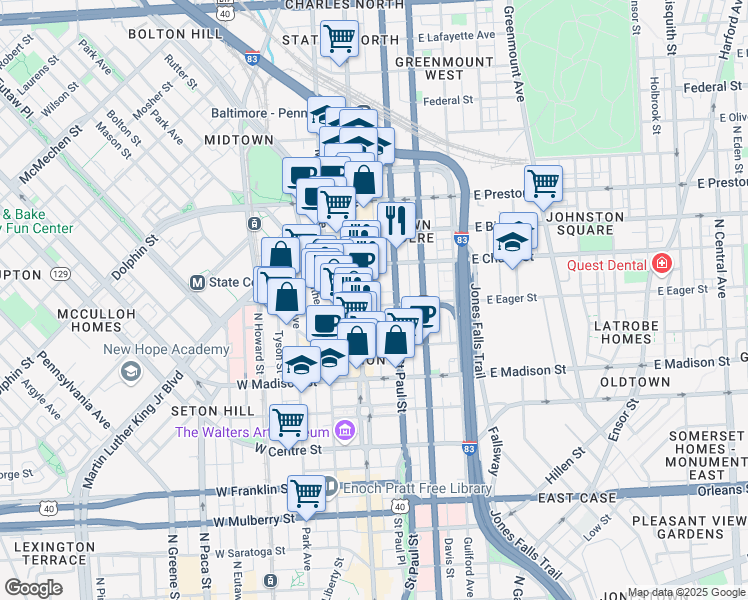 map of restaurants, bars, coffee shops, grocery stores, and more near 101 Independence Avenue Southeast in Washington