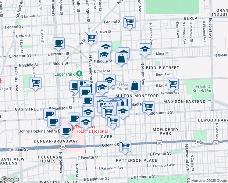 map of restaurants, bars, coffee shops, grocery stores, and more near 101 Independence Avenue Southeast in Washington