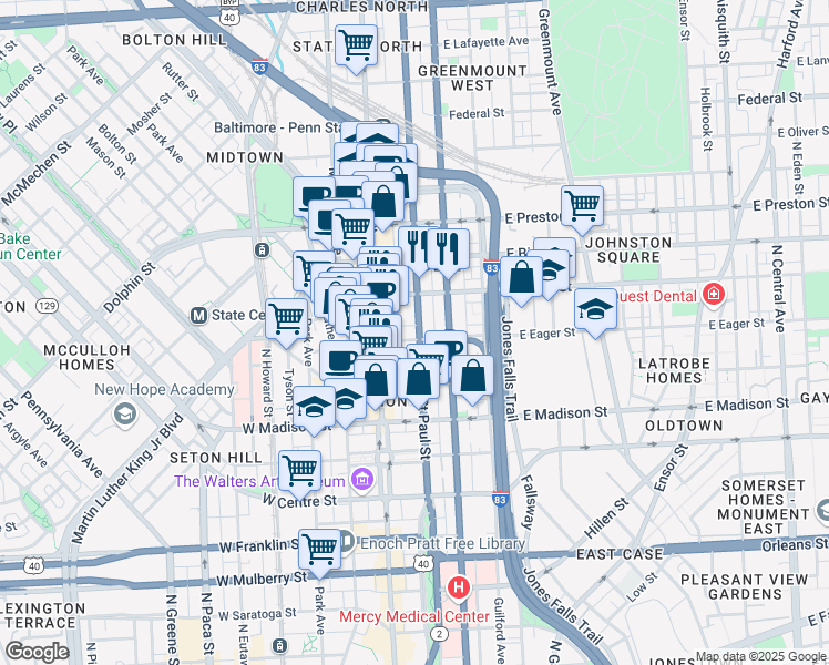 map of restaurants, bars, coffee shops, grocery stores, and more near 101 Independence Avenue Southeast in Washington