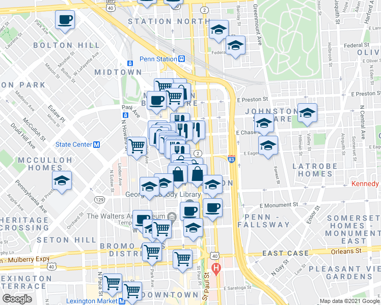 map of restaurants, bars, coffee shops, grocery stores, and more near 101 Independence Avenue Southeast in Washington