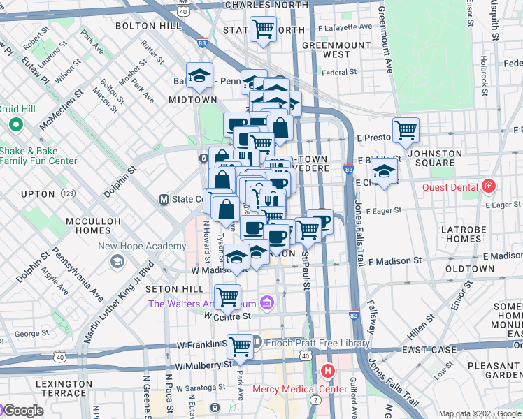 map of restaurants, bars, coffee shops, grocery stores, and more near 101 Independence Avenue Southeast in Washington