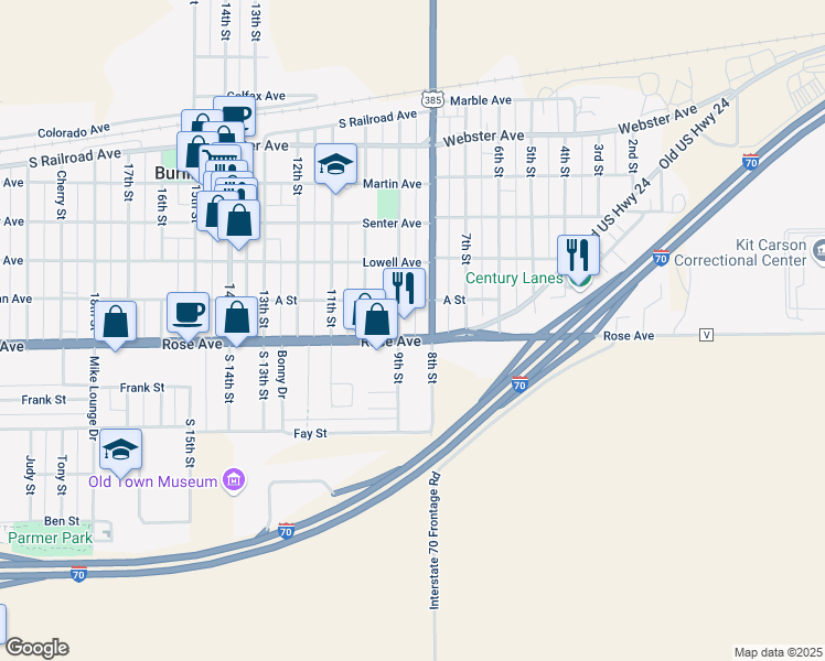 map of restaurants, bars, coffee shops, grocery stores, and more near 870 Rose Avenue in Burlington