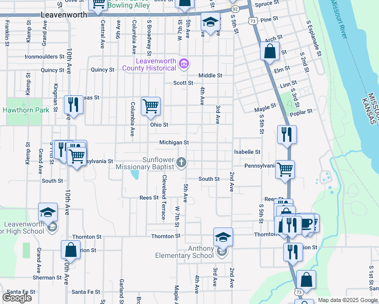 map of restaurants, bars, coffee shops, grocery stores, and more near 1615 5th Avenue in Leavenworth