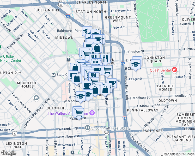 map of restaurants, bars, coffee shops, grocery stores, and more near 101 Independence Avenue Southeast in Washington