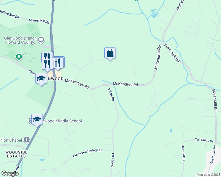 map of restaurants, bars, coffee shops, grocery stores, and more near 2509 Hobbs Road in Glenwood