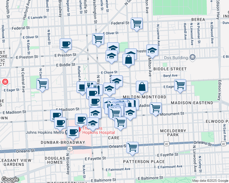 map of restaurants, bars, coffee shops, grocery stores, and more near 101 Independence Avenue Southeast in Washington