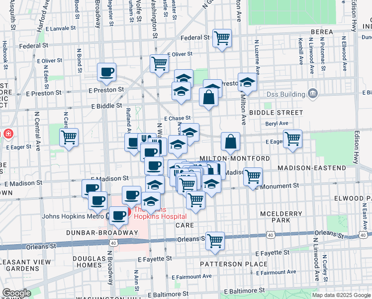 map of restaurants, bars, coffee shops, grocery stores, and more near 101 Independence Avenue Southeast in Washington