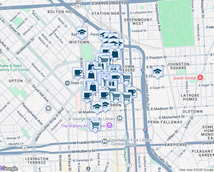 map of restaurants, bars, coffee shops, grocery stores, and more near 101 Independence Avenue Southeast in Washington