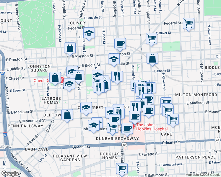 map of restaurants, bars, coffee shops, grocery stores, and more near 101 Independence Avenue Southeast in Washington
