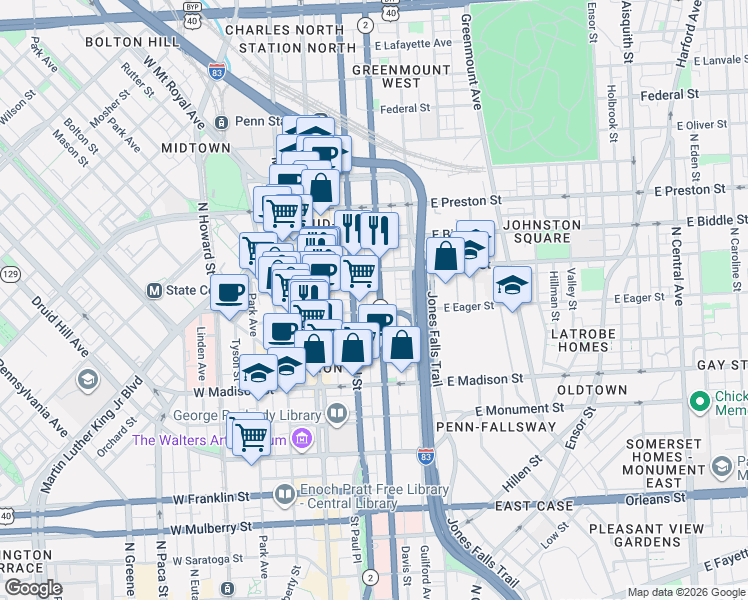 map of restaurants, bars, coffee shops, grocery stores, and more near 101 Independence Avenue Southeast in Washington