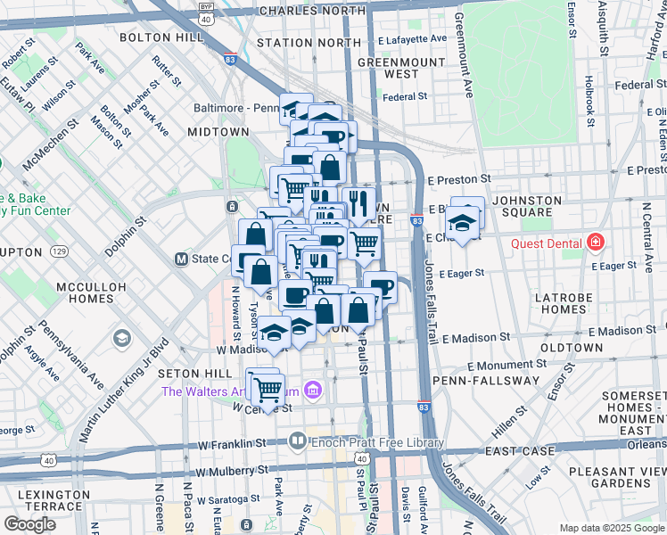 map of restaurants, bars, coffee shops, grocery stores, and more near 101 Independence Avenue Southeast in Washington