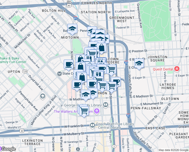 map of restaurants, bars, coffee shops, grocery stores, and more near 101 Independence Avenue Southeast in Washington