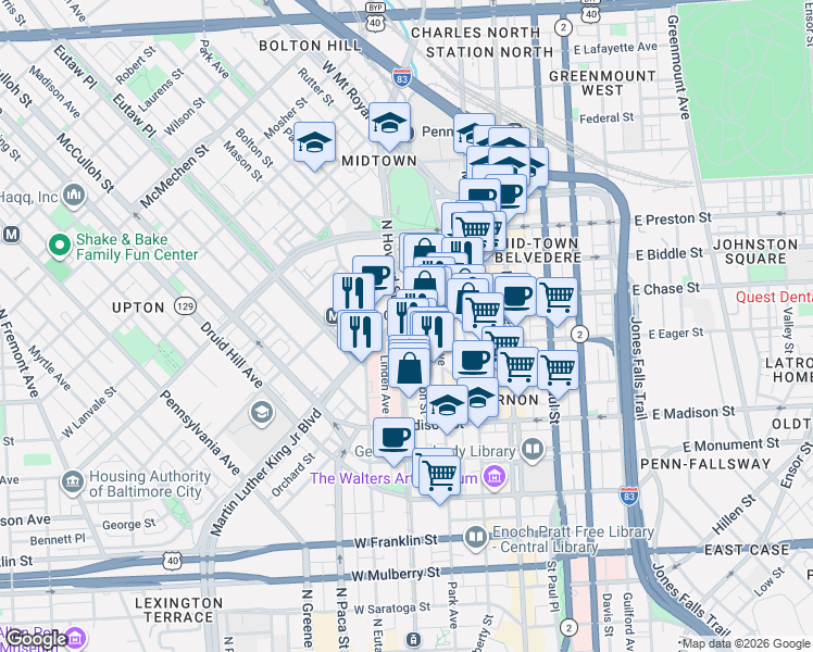 map of restaurants, bars, coffee shops, grocery stores, and more near 101 Independence Avenue Southeast in Washington