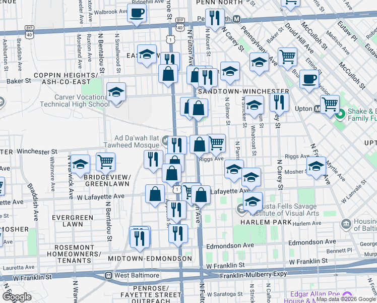 map of restaurants, bars, coffee shops, grocery stores, and more near 101 Independence Avenue Southeast in Washington