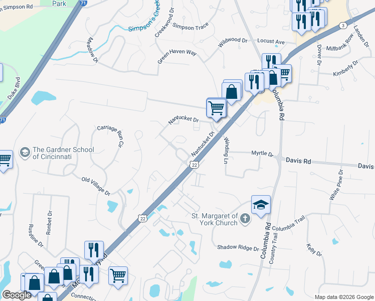 map of restaurants, bars, coffee shops, grocery stores, and more near 3569 Nantucket Circle in Loveland