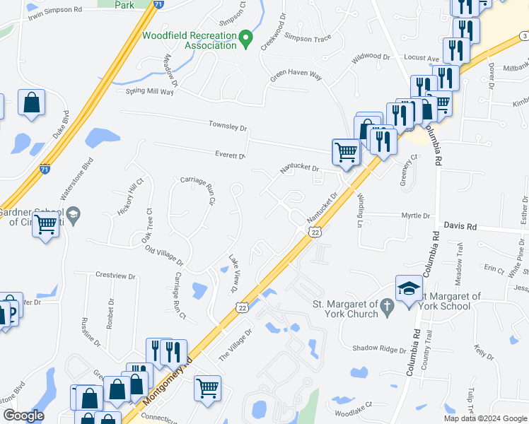 map of restaurants, bars, coffee shops, grocery stores, and more near 9205 Yarmouth Drive in Loveland