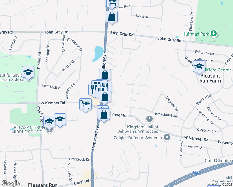 map of restaurants, bars, coffee shops, grocery stores, and more near 2260 West Kemper Road in Cincinnati