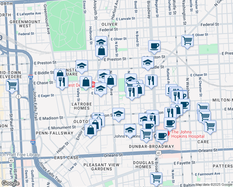 map of restaurants, bars, coffee shops, grocery stores, and more near 101 Independence Avenue Southeast in Washington