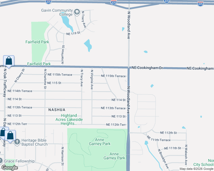 map of restaurants, bars, coffee shops, grocery stores, and more near 1413 Northeast 115 Street in Kansas City